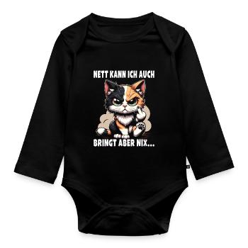 Nice I can also be a sarcastic cat lover - Organic Longsleeve Baby Bodysuit - black - Front