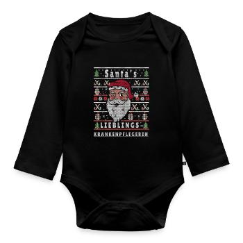 Noël laid Père Noël PRÉFÉRÉ Infirmière - Body Bébé bio manches longues - noir - Devant