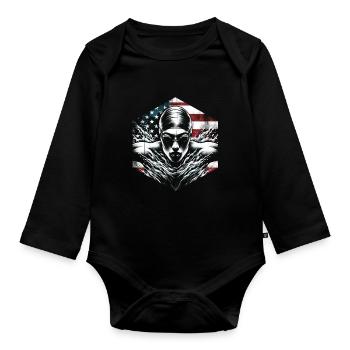 Natation USA Flag Femme Nateuse - Natation - Body Bébé bio manches longues - noir - Devant