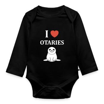 Animal mingon humour otarie - Body Bébé bio manches longues - noir - Devant
