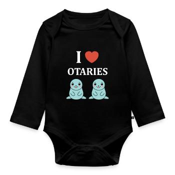 Animal mignon humour otarie - Body Bébé bio manches longues - noir - Devant