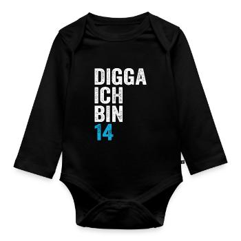 Digga J’ai 14 ans garçon 14e anniversaire - Body Bébé bio manches longues - noir - Devant