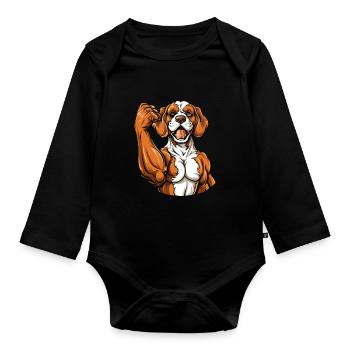 Fitness Brittany Spaniel Dog - Organic Longsleeve Baby Bodysuit - black - Front