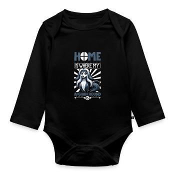 Zuhause - Afghanischer Windhund - Baby Bio-Langarm-Body - Schwarz - Vorne