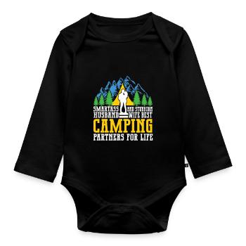 Husband And Wife Camping Partner Couple Matching - Organic Longsleeve Baby Bodysuit - black - Front