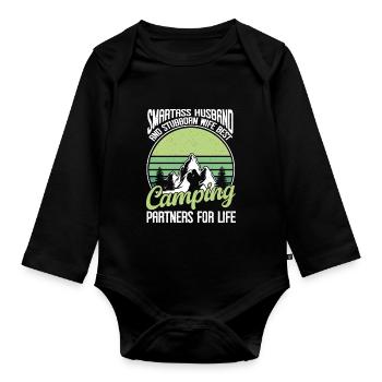 Husband And Wife Camping Partner Couple Matching - Organic Longsleeve Baby Bodysuit - black - Front