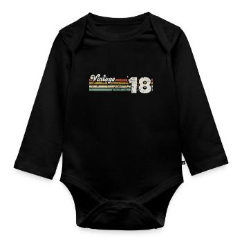 Rétro Anniversaire Né En 2018 Slogan Phrase Citation - Body Bébé bio manches longues - noir - Devant