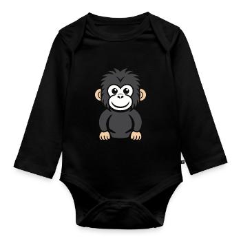Humour petit singe babouin - Body Bébé bio manches longues - noir - Devant