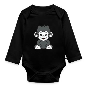 Humour petit singe babouin - Body Bébé bio manches longues - noir - Devant