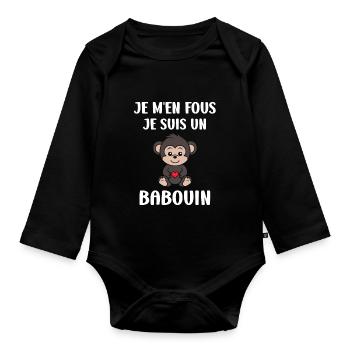 Humour petit singe babouin - Body Bébé bio manches longues - noir - Devant