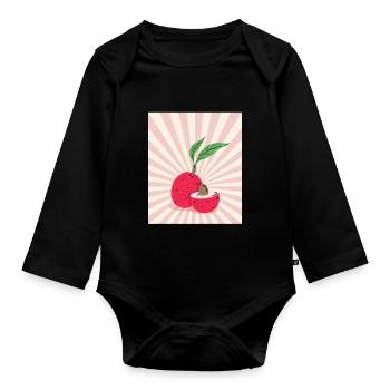 Lychee Retro Litschi Exotische Frucht - Baby Bio-Langarm-Body - Schwarz - Vorne