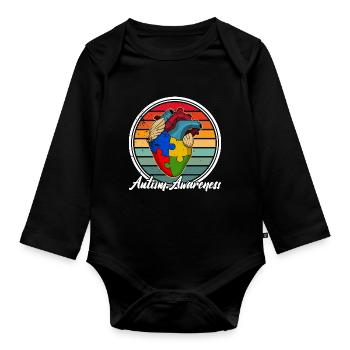 Autism awareness Heart Colors Autism puzzle piece - Organic Longsleeve Baby Bodysuit - black - Front