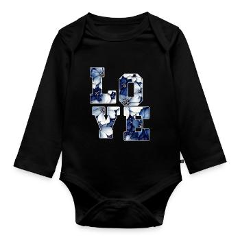 Blumige Liebe Liebessymphonie Romantisch - Baby Bio-Langarm-Body - Schwarz - Vorne