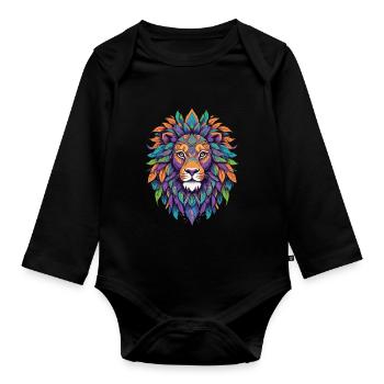 Spiritual Lion Mandala Power Animal Design - Organic Longsleeve Baby Bodysuit - black - Front