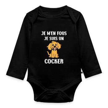 Humour Chien cocker - Body Bébé bio manches longues - noir - Devant