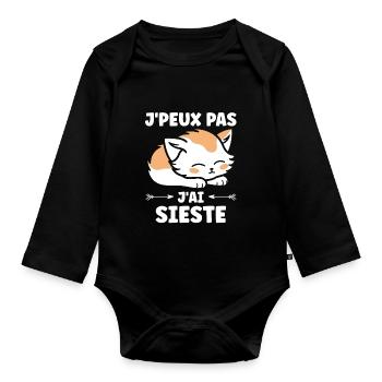 J'ai sieste - Body Bébé bio manches longues - noir - Devant