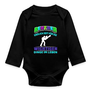 Pensioner Pension Start of Retirement Chainsaw Forestry Worker - Organic Longsleeve Baby Bodysuit - black - Front