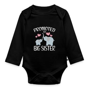 Promoted To Big Sister For Girls And Cute Elephant - Organic Longsleeve Baby Bodysuit - black - Front