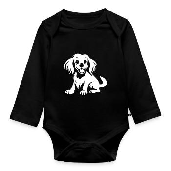 Cocker Spaniel Dog - Organic Longsleeve Baby Bodysuit - black - Front