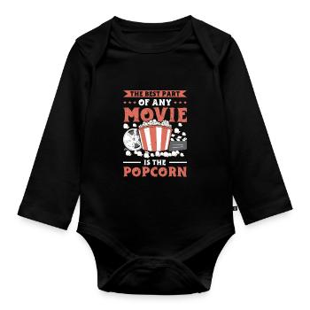 Popcorn Filmeabend Pop-Corn Kinonacht Geschenk - Baby Bio-Langarm-Body - Schwarz - Vorne