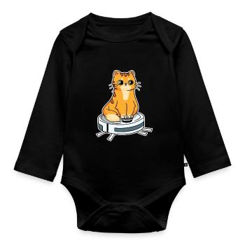 Saugroboter mit Katze Saugerroboter - Baby Bio-Langarm-Body - Schwarz - Vorne