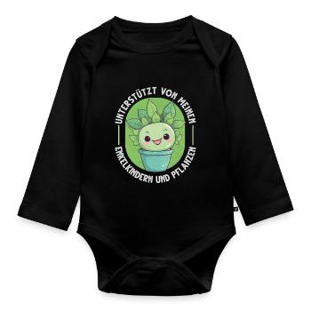 Unterstützt Von Grandchildren And Plants Design - Baby Bio-Langarm-Body - Schwarz - Vorne