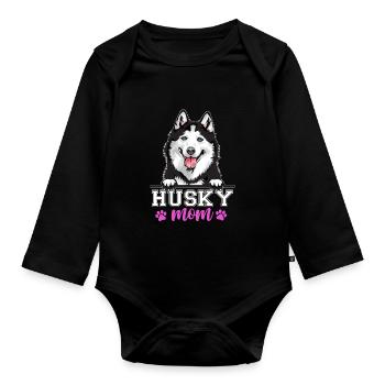 Husky Mom Dog Mama - Organic Longsleeve Baby Bodysuit - black - Front