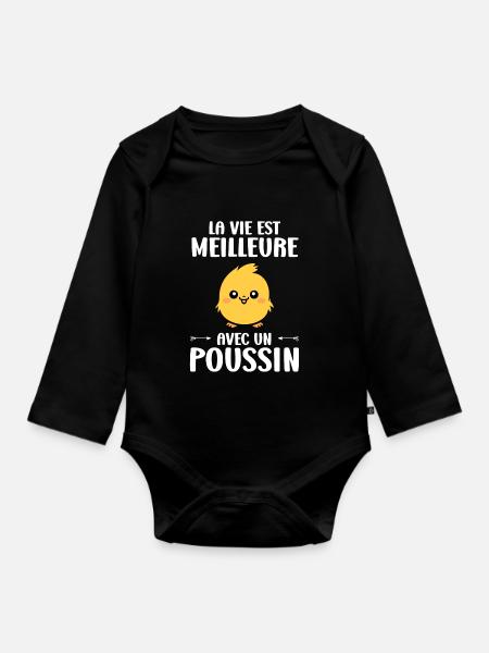 Humour petit poussin - Body Bébé bio manches longues - noir
