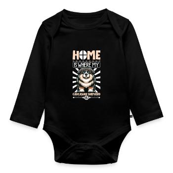 Zuhause - Kaukasischer Owtscharka - Baby Bio-Langarm-Body - Schwarz - Vorne