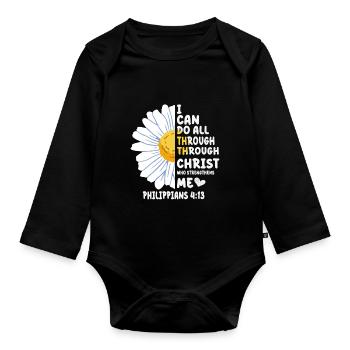 Je peux tout faire à travers la fleur de marguerite du Christ - Body Bébé bio manches longues - noir - Devant