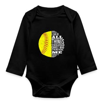 Je peux tout faire grâce à la balle molle du Christ - Body Bébé bio manches longues - noir - Devant