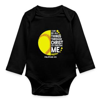 Je peux tout faire grâce à la balle molle du Christ - Body Bébé bio manches longues - noir - Devant
