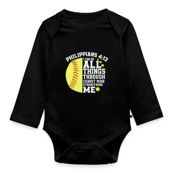 Je peux tout faire grâce à la balle molle du Christ - Body Bébé bio manches longues - noir - Devant