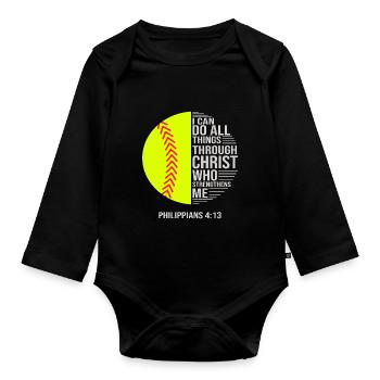 Je peux tout faire grâce à la balle molle du Christ - Body Bébé bio manches longues - noir - Devant