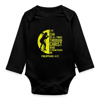 Je peux tout faire grâce à la balle molle du Christ - Body Bébé bio manches longues - noir - Devant