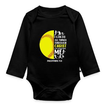 Je peux tout faire grâce à la balle molle du Christ - Body Bébé bio manches longues - noir - Devant