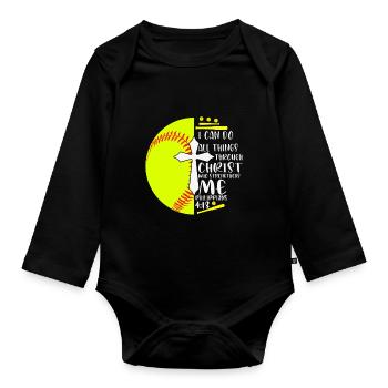 Je peux tout faire grâce à la balle molle du Christ - Body Bébé bio manches longues - noir - Devant