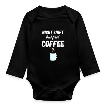 Quart de nuit, mais premier café plus drôle - Body Bébé bio manches longues - noir - Devant