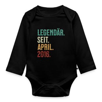 Legendär. Seit. April. 2016. Retro Birthday - Baby Bio-Langarm-Body - Schwarz - Vorne