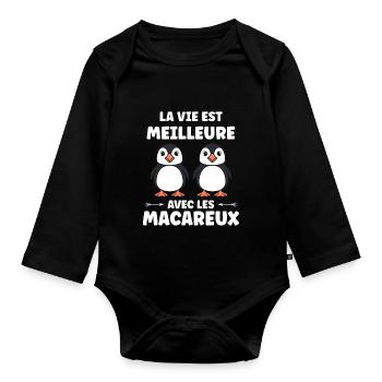 macareux - Body Bébé bio manches longues - noir - Devant