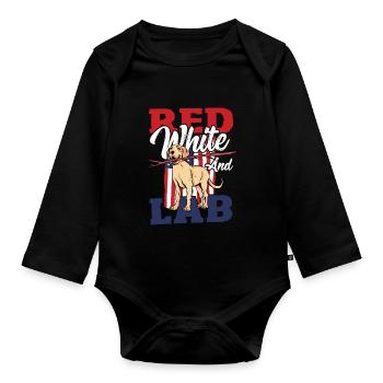 4th Of July Red Stripes American Flag Labrador - Organic Longsleeve Baby Bodysuit - black - Front