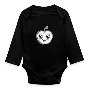 Cute Kawaii Apple for Fruit Lovers - Organic Longsleeve Baby Bodysuit - black - Front