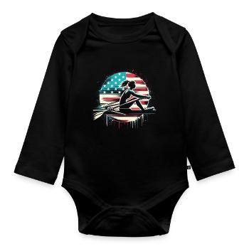 Rudernde Patriotin mit US-Flagge - Baby Bio-Langarm-Body - Schwarz - Vorne
