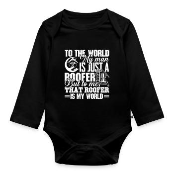 Roofer Roofer Is My World - Organic Longsleeve Baby Bodysuit - black - Front