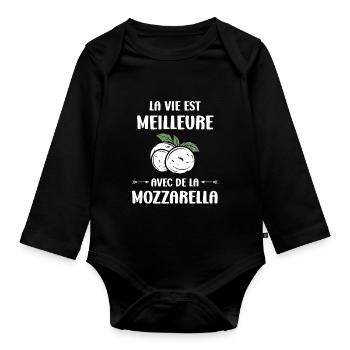 Humour mozzarella - Body Bébé bio manches longues - noir - Devant