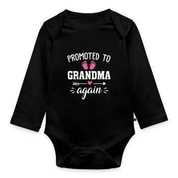 Promoted to grandma again - Organic Longsleeve Baby Bodysuit - black - Front