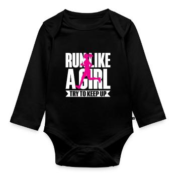 Runner Girls Running Cross Country Track Marathon - Baby Bio-Langarm-Body - Schwarz - Vorne