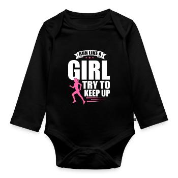 Runner Girls Running Cross Country Track Marathon - Baby Bio-Langarm-Body - Schwarz - Vorne