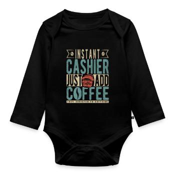 Instant-Kassierer Fügen Sie einfach Kaffee hinzu - Baby Bio-Langarm-Body - Schwarz - Vorne