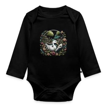 Duck Reading Book – Full Moon Seascape - Organic Longsleeve Baby Bodysuit - black - Front